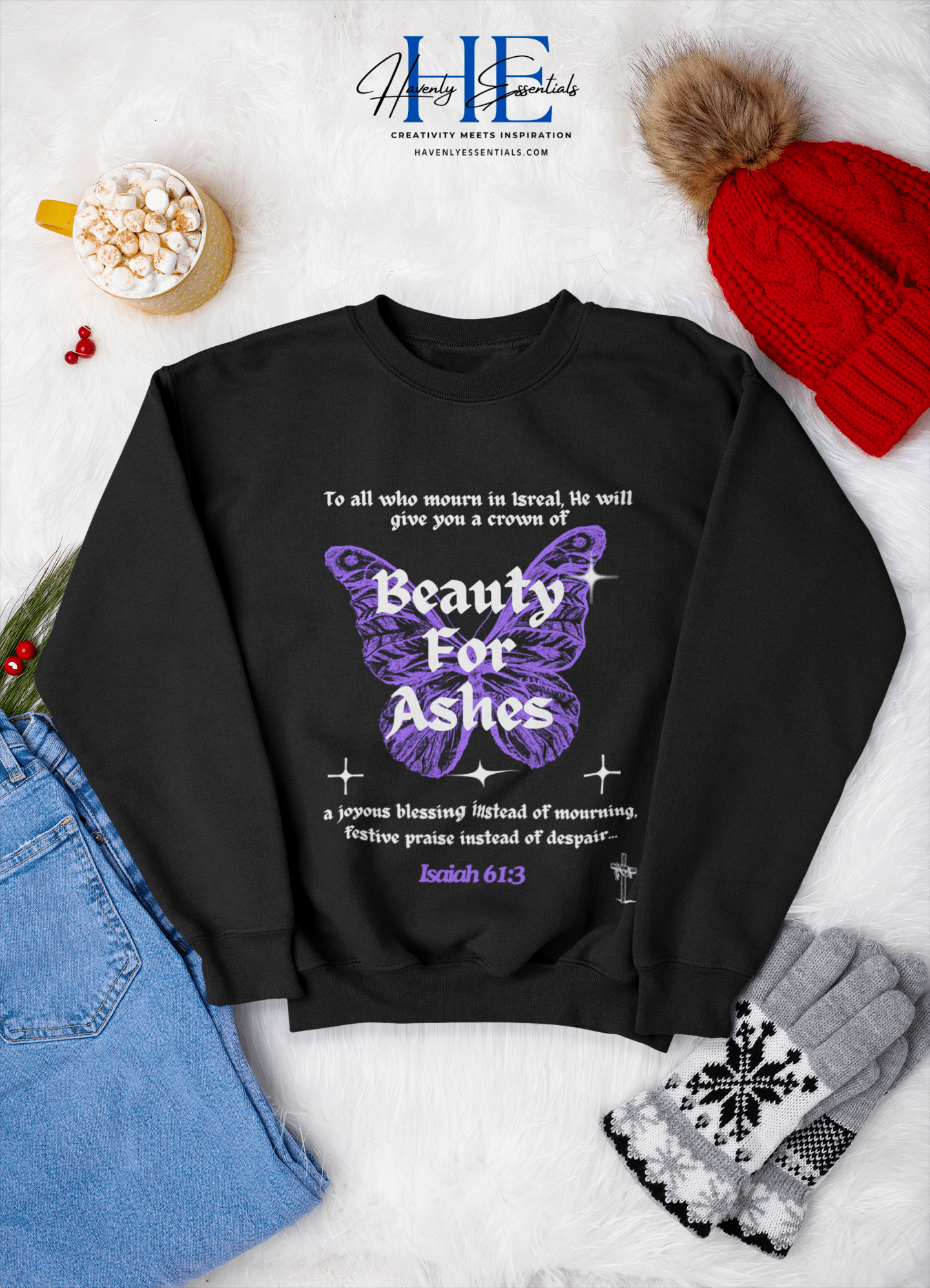 Beauty for Ashes Butterfly Champion Sweatshirt - Havenly Essentials - Sweatshirt - Printify - 21735484409927275660 - Beauty for Ashes Butterfly Champion Sweatshirt