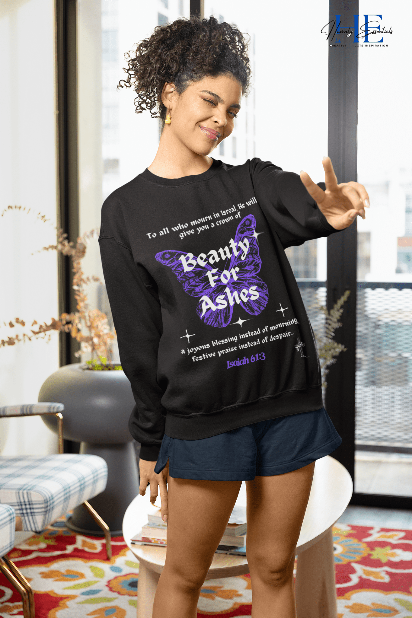 Beauty for Ashes Butterfly Champion Sweatshirt - Havenly Essentials - Sweatshirt - Printify - 21735484409927275660 - Beauty for Ashes Butterfly Champion Sweatshirt
