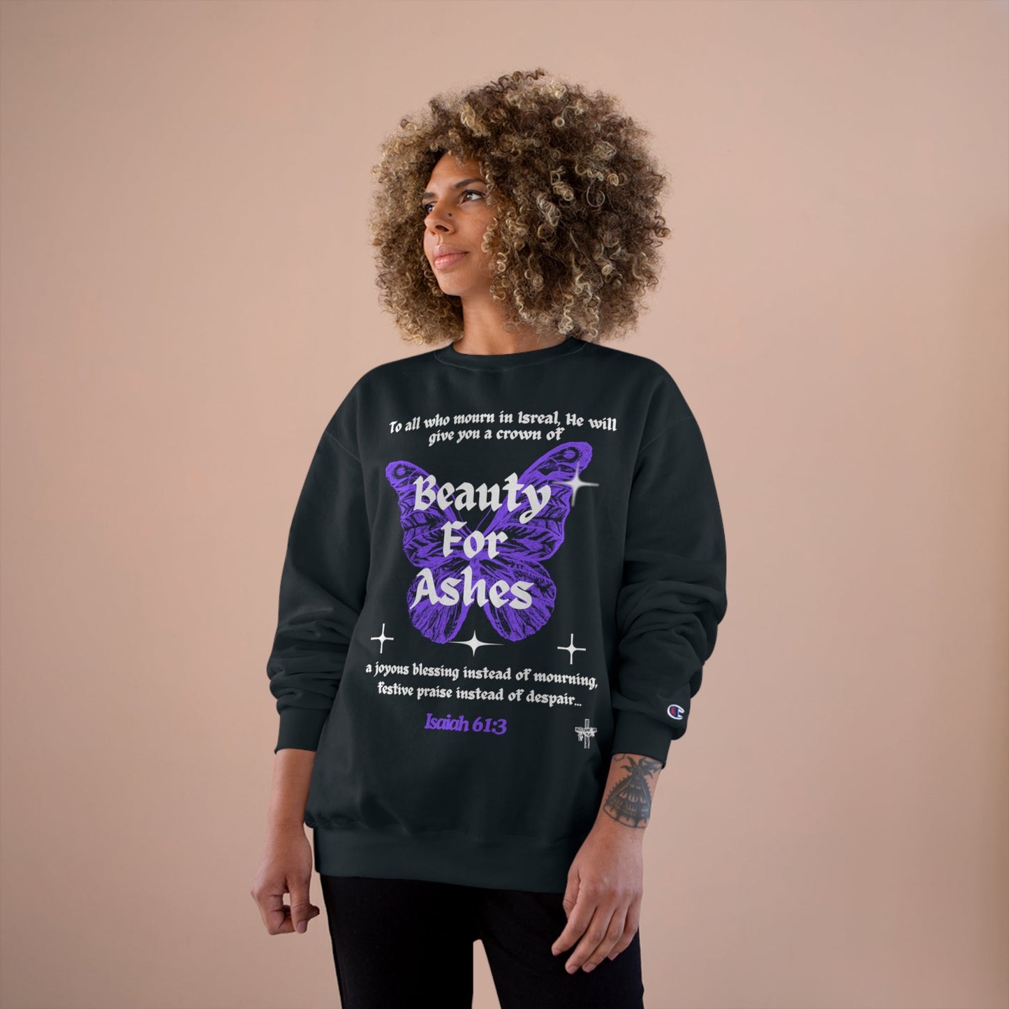 Beauty for Ashes Butterfly Champion Sweatshirt - Havenly Essentials - Sweatshirt - Printify - 21735484409927275660 - Beauty for Ashes Butterfly Champion Sweatshirt