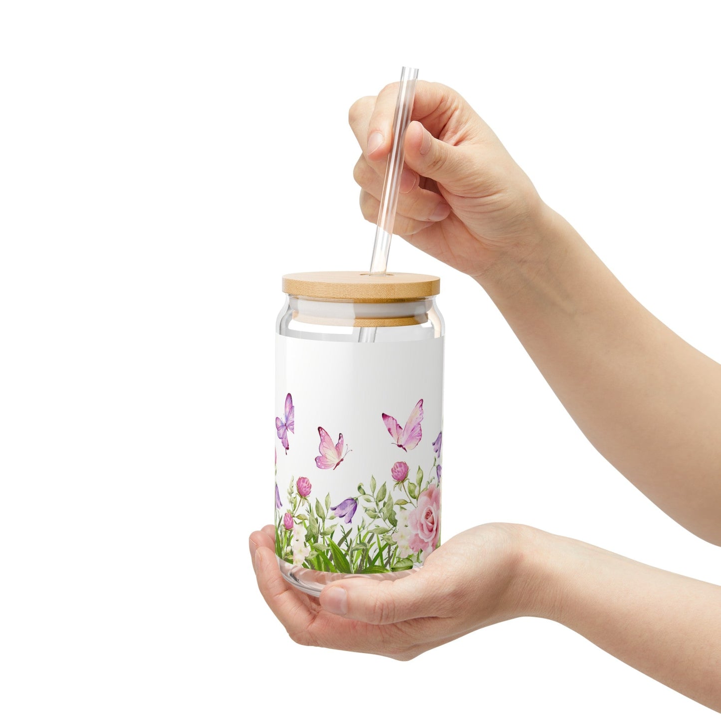 Butterfly Garden Glass Jar, 16oz - Havenly Essentials - Glass Jar - Printify - 30251592561888841045 - Butterfly Garden Glass Jar, 16oz