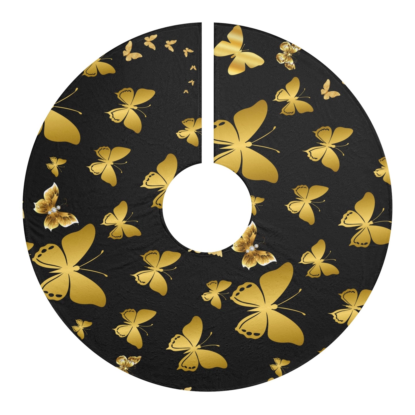Golden Butterflies Christmas Tree Skirts - Havenly Essentials - Home Decor - Printify - 17800837003002158871 - Golden Butterflies Christmas Tree Skirts