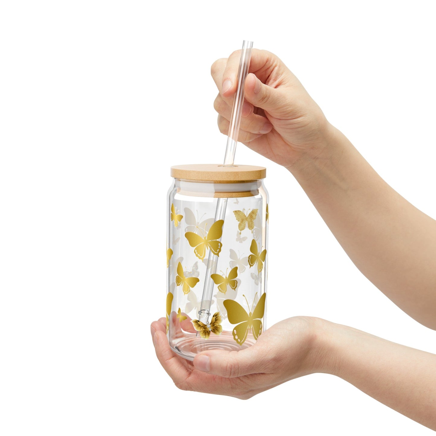 Golden Butterfly Glass Jar, 16oz - Havenly Essentials - Glass Jar - Printify - 20259439918668206787 - Golden Butterfly Glass Jar, 16oz