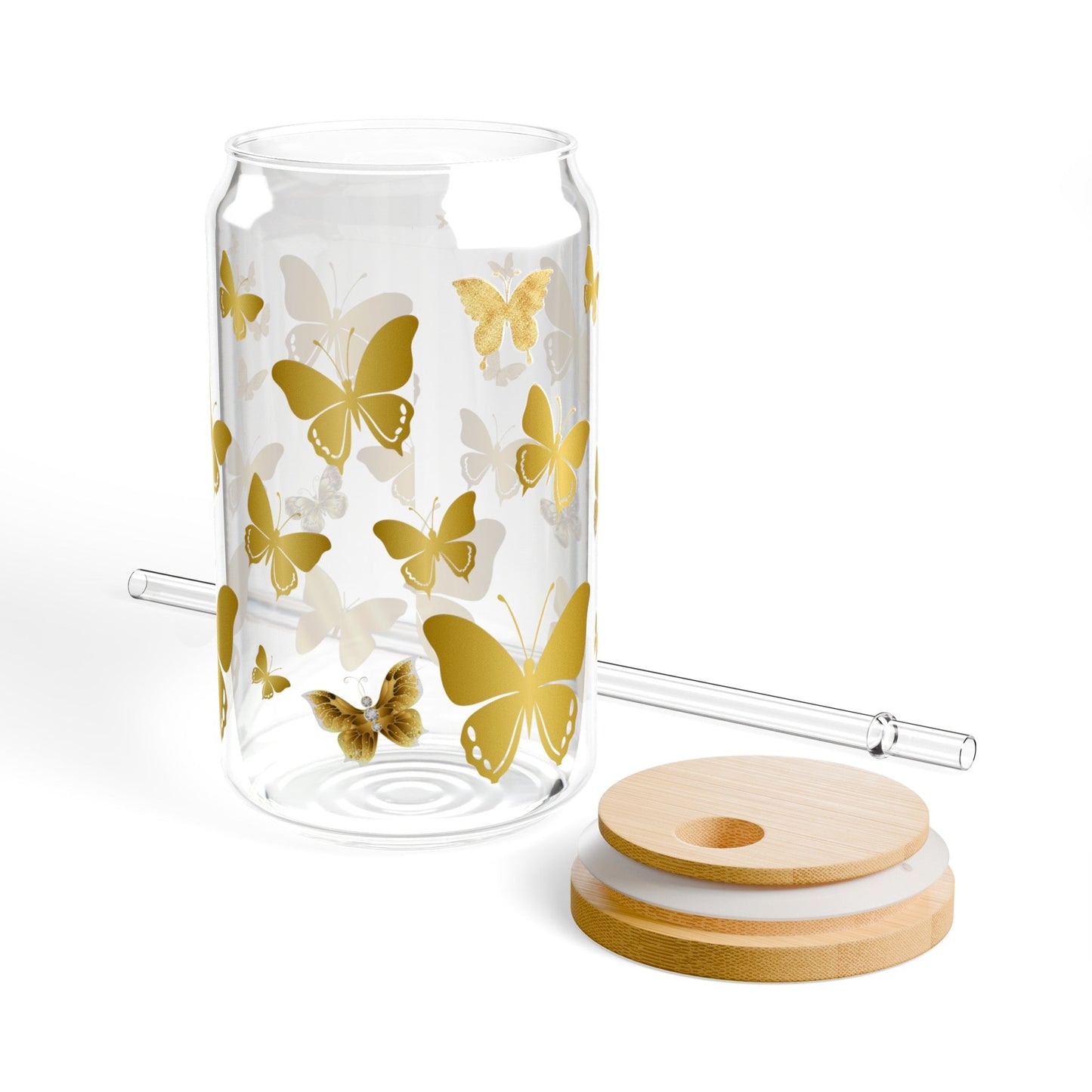 Golden Butterfly Glass Jar, 16oz - Havenly Essentials - Glass Jar - Printify - 20259439918668206787 - Golden Butterfly Glass Jar, 16oz