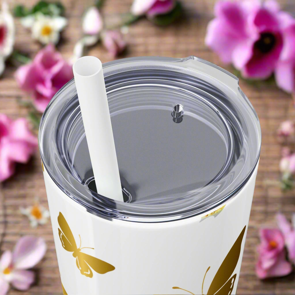 Golden Butterfly Tumbler with Straw, 20oz - Havenly Essentials - Mug - Printify - 11648882934244080623 - Golden Butterfly Tumbler with Straw, 20oz