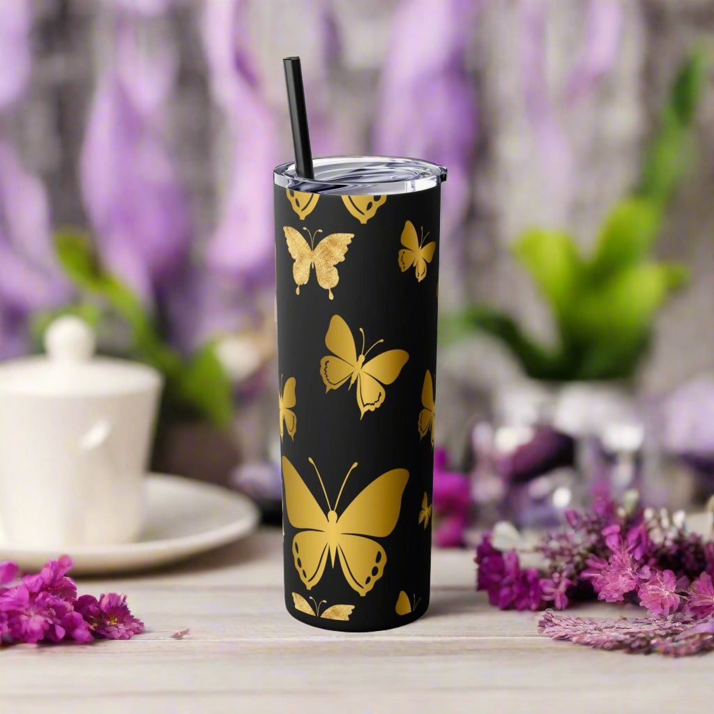 Golden Butterfly Tumbler with Straw, 20oz - Havenly Essentials - Mug - Printify - 11648882934244080623 - Golden Butterfly Tumbler with Straw, 20oz