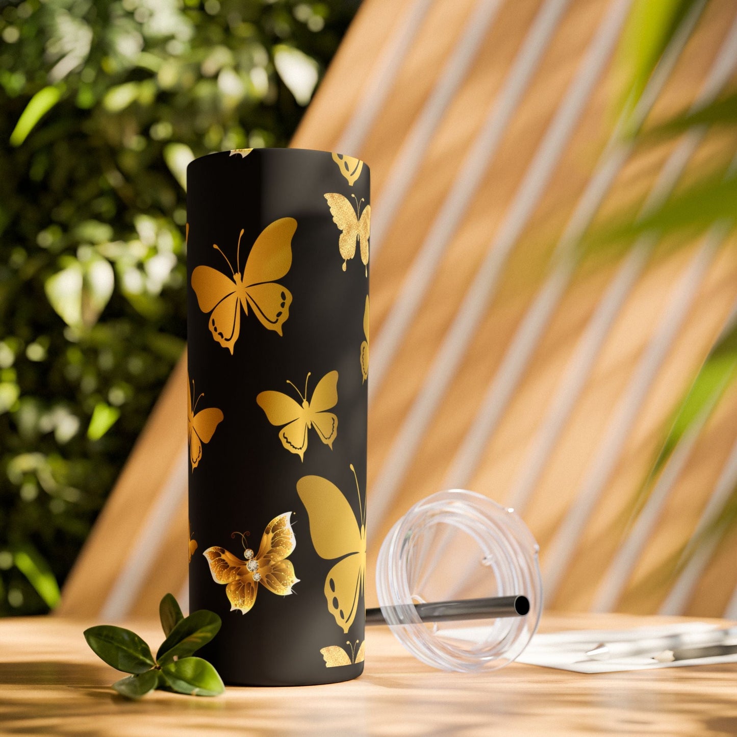 Golden Butterfly Tumbler with Straw, 20oz - Havenly Essentials - Mug - Printify - 11648882934244080623 - Golden Butterfly Tumbler with Straw, 20oz