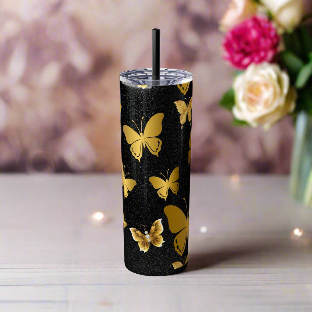 Golden Butterfly Tumbler with Straw, 20oz - Havenly Essentials - Mug - Printify - 11648882934244080623 - Golden Butterfly Tumbler with Straw, 20oz