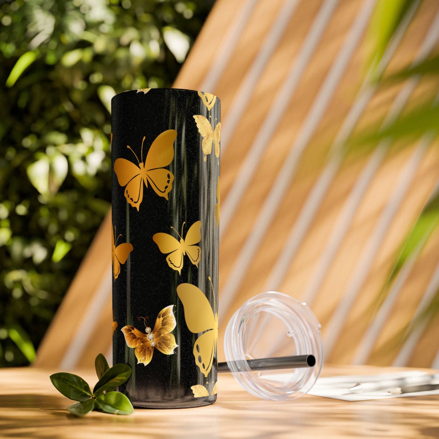 Golden Butterfly Tumbler with Straw, 20oz - Havenly Essentials - Mug - Printify - 15586393916904839678 - Golden Butterfly Tumbler with Straw, 20oz