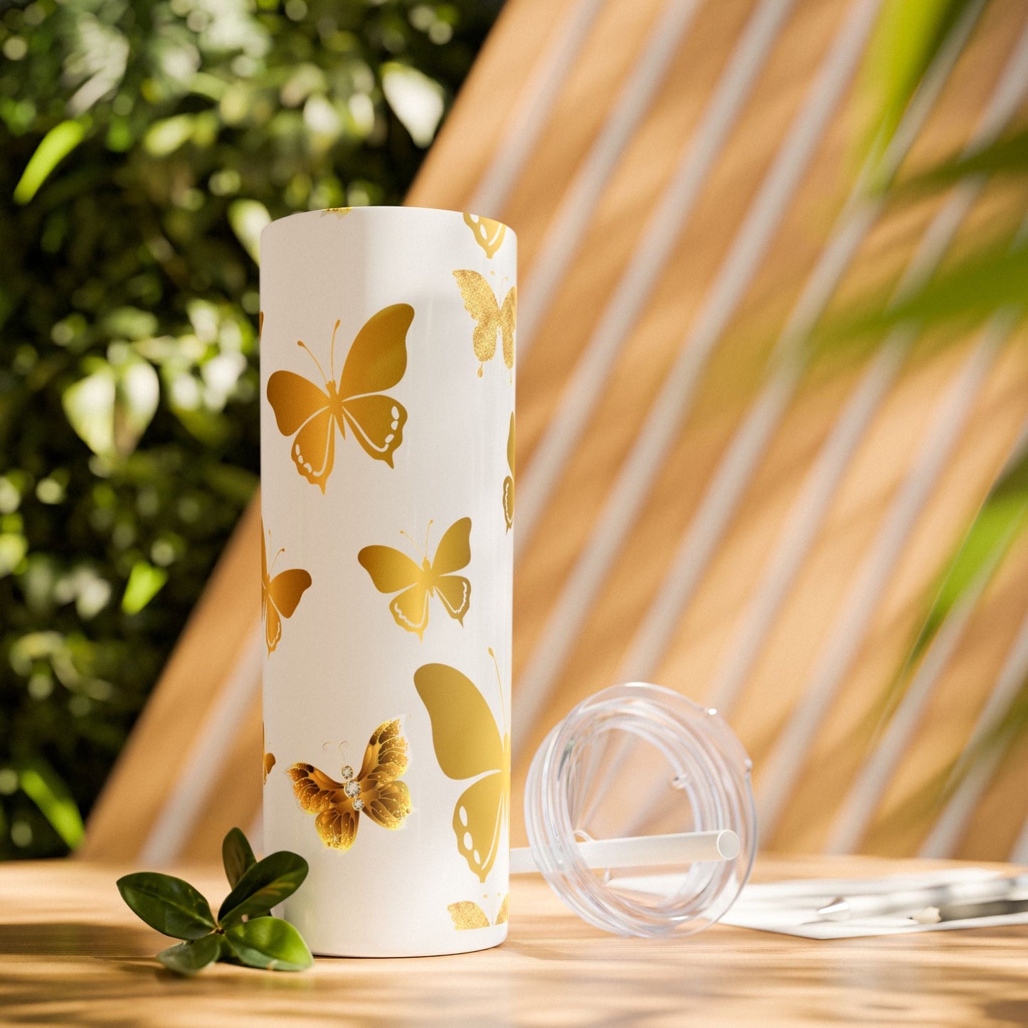 Golden Butterfly Tumbler with Straw, 20oz - Havenly Essentials - Mug - Printify - 15586393916904839678 - Golden Butterfly Tumbler with Straw, 20oz