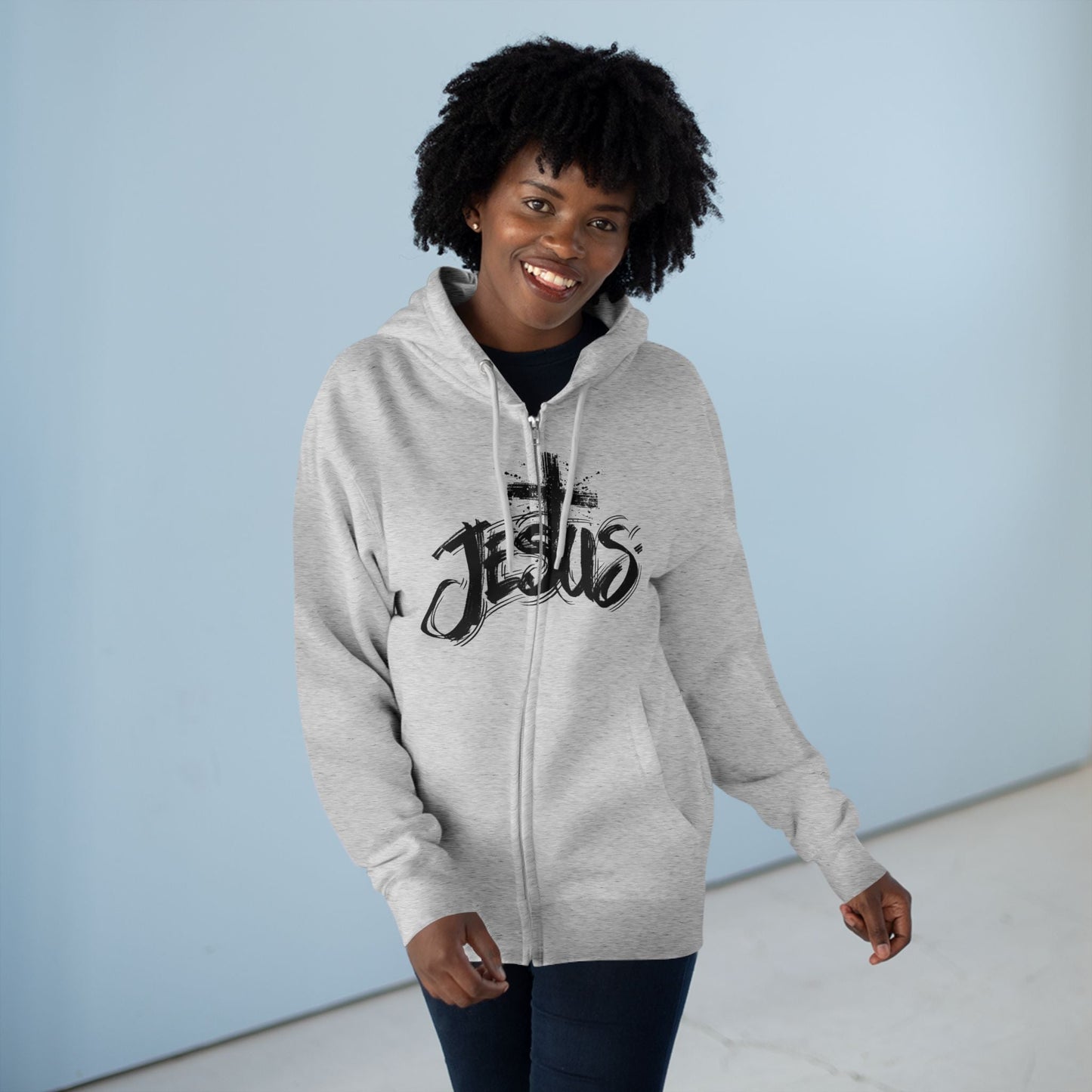 Jesus and Cross Zip Hoodie - Havenly Essentials - Hoodie - Printify - 33031372137923087195 - Jesus and Cross Zip Hoodie