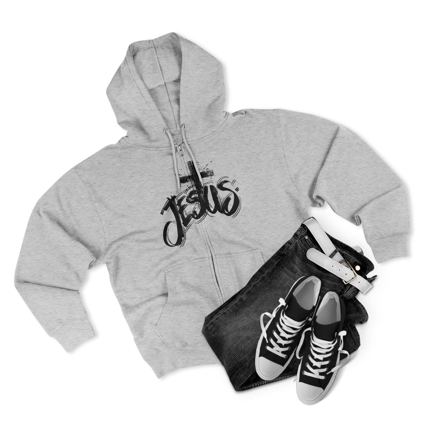 Jesus and Cross Zip Hoodie - Havenly Essentials - Hoodie - Printify - 33031372137923087195 - Jesus and Cross Zip Hoodie
