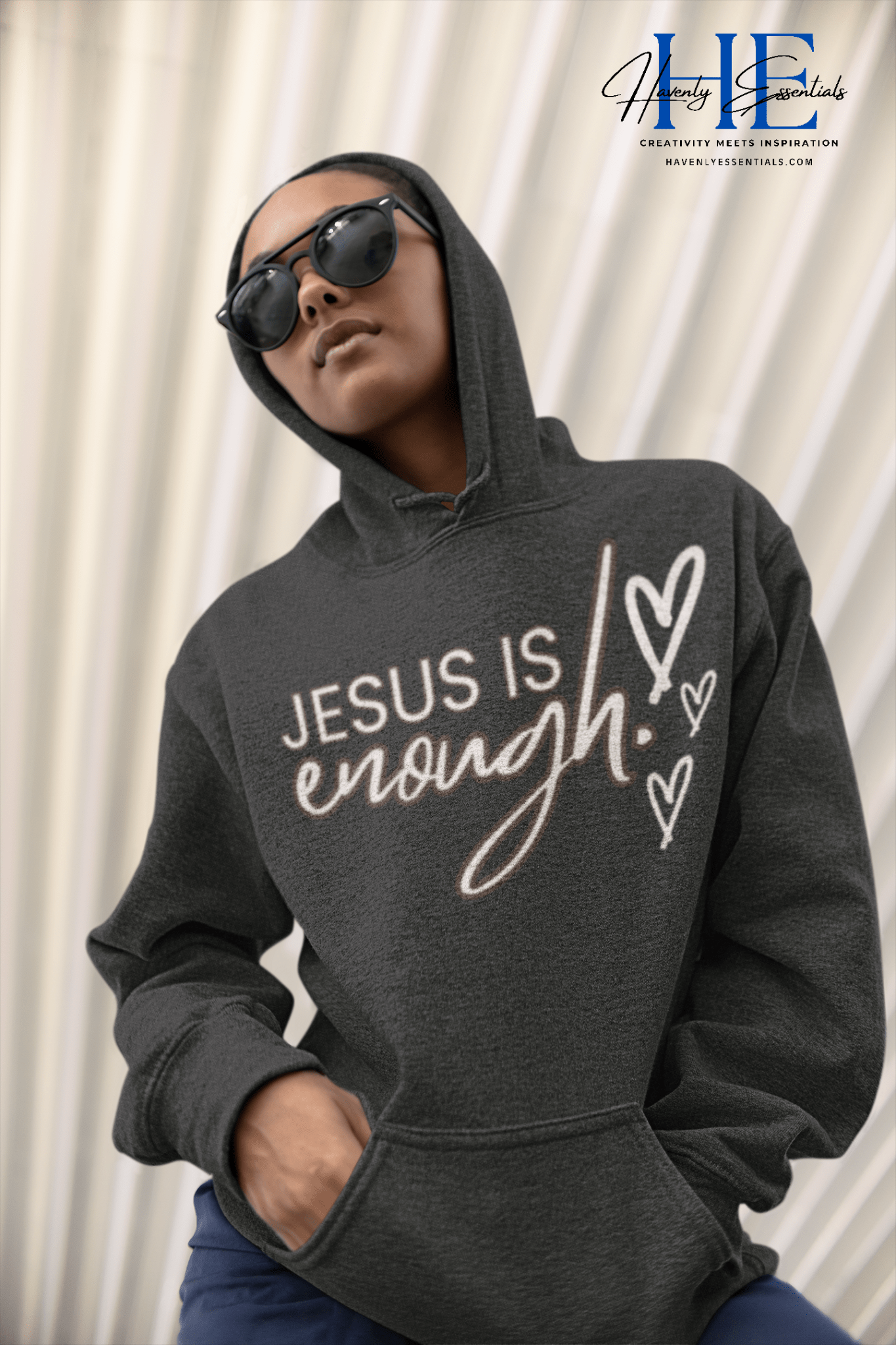 Jesus Is Enough Hoodie with Hearts - Havenly Essentials - Hoodie - Printify - 11144935627903481794 - Jesus Is Enough Hoodie with Hearts
