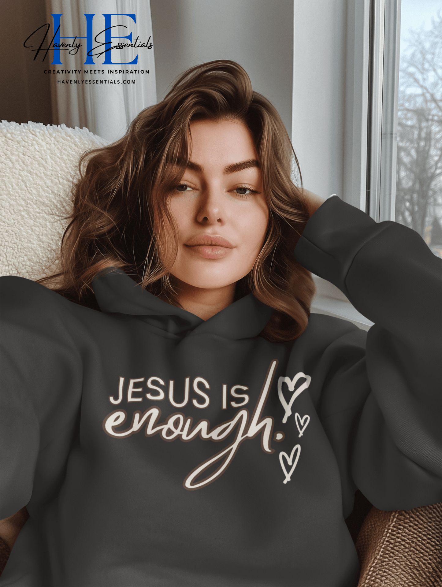 Jesus Is Enough Hoodie with Hearts - Havenly Essentials - Hoodie - Printify - 11144935627903481794 - Jesus Is Enough Hoodie with Hearts