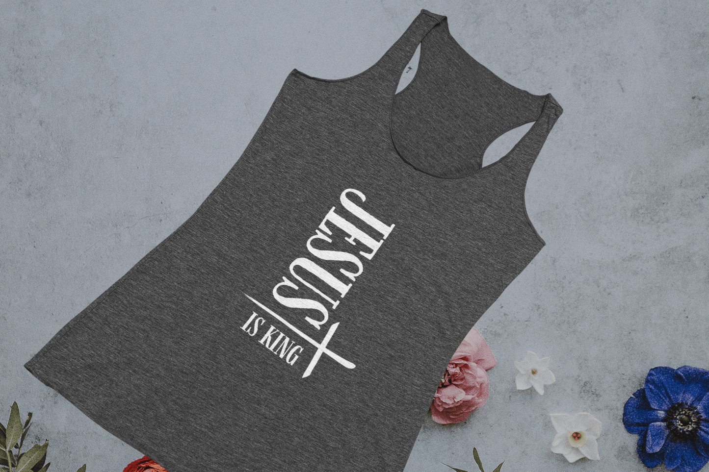 Jesus Is King Racerback Tank Soft Tri - Blend Christian Apparel - Havenly Essentials - Tank Top - Printify - 21771159719338992591 - Jesus Is King Racerback Tank Soft Tri - Blend Christian Apparel