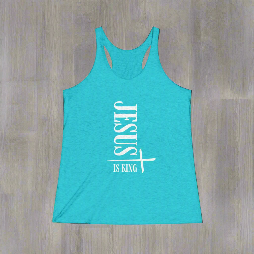 Jesus Is King Racerback Tank Soft Tri - Blend Christian Apparel - Havenly Essentials - Tank Top - Printify - 21771159719338992591 - Jesus Is King Racerback Tank Soft Tri - Blend Christian Apparel