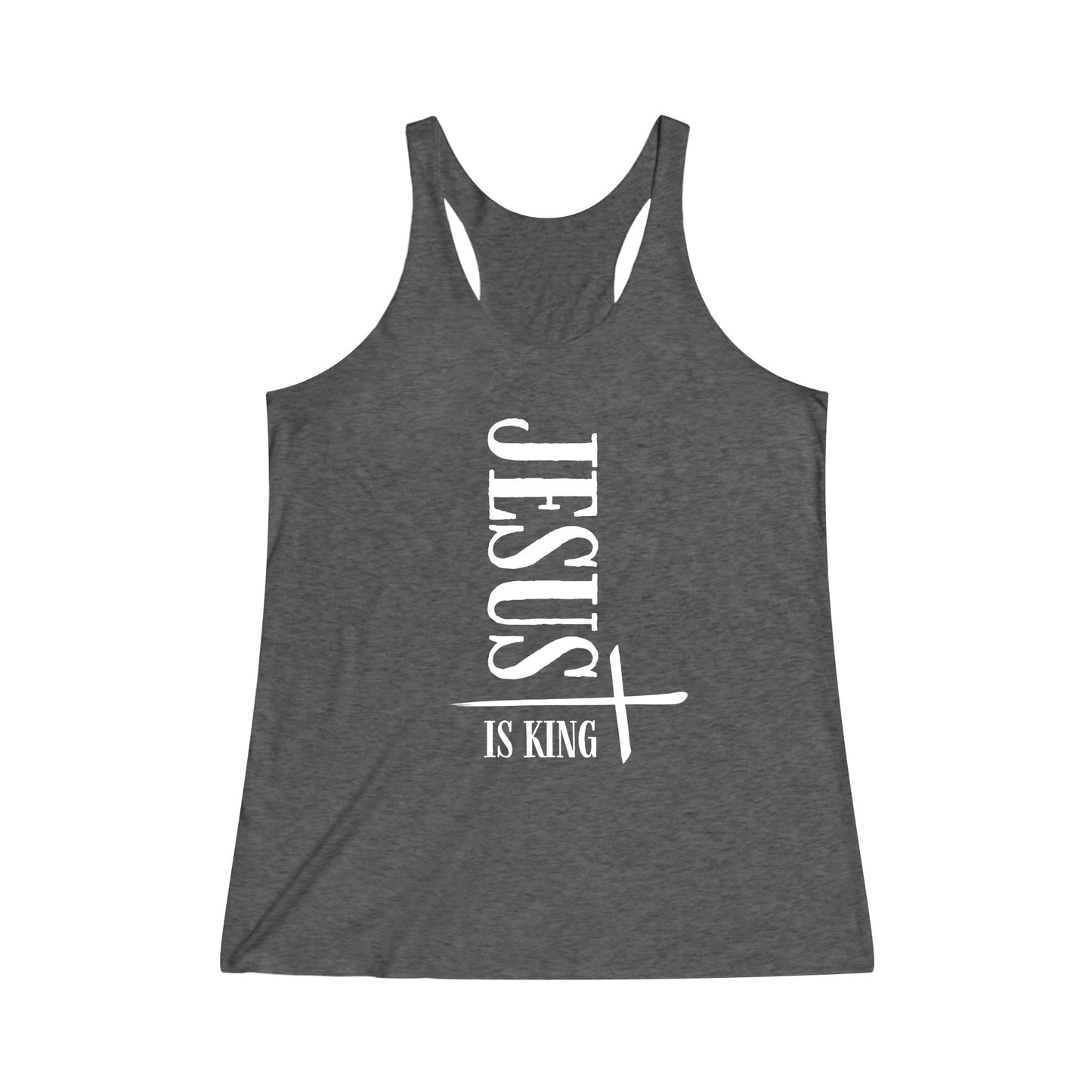 Jesus Is King Tri - Blend Racerback Tank - Havenly Essentials - Tank Top - Printify - 28359658571360896716 - Jesus Is King Tri - Blend Racerback Tank
