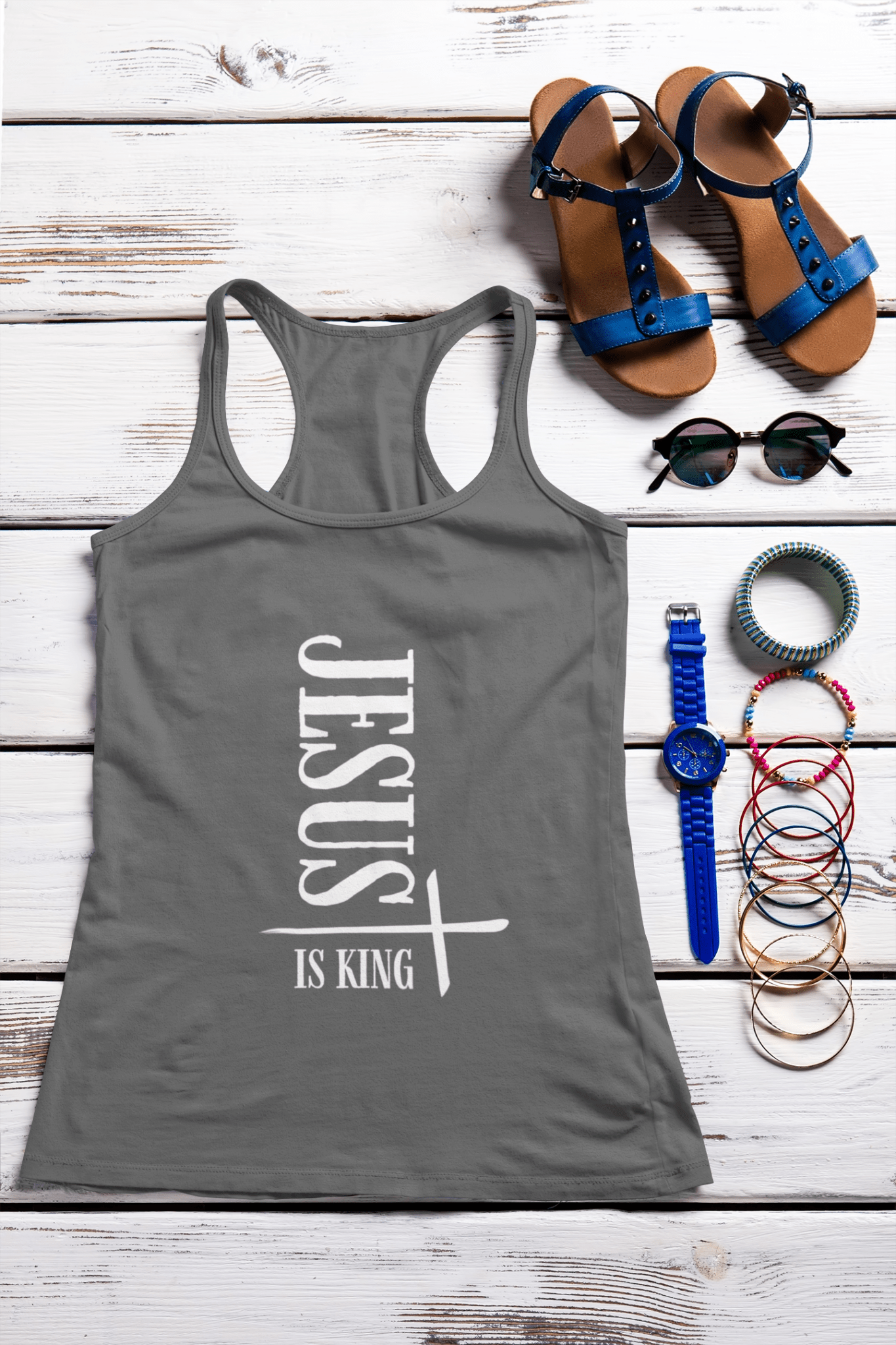Jesus Is King Tri - Blend Racerback Tank - Havenly Essentials - Tank Top - Printify - 28359658571360896716 - Jesus Is King Tri - Blend Racerback Tank