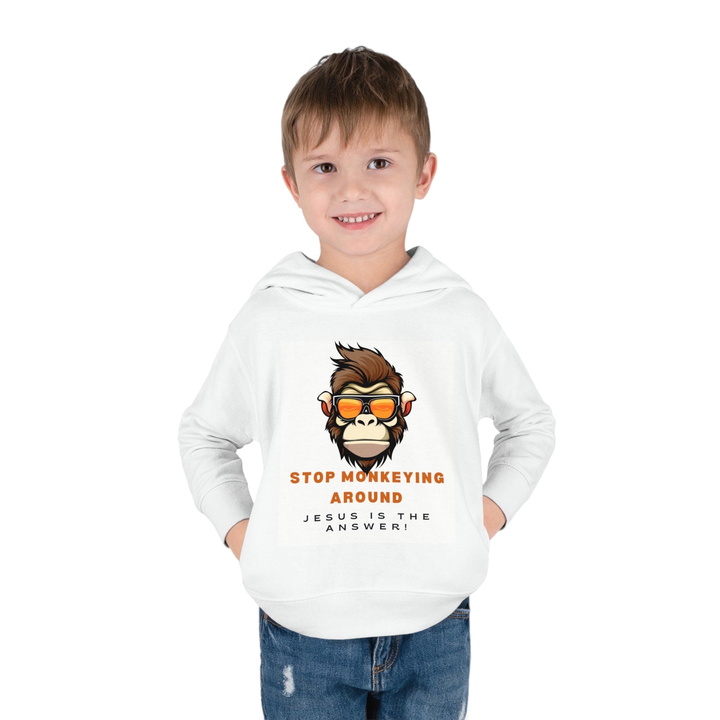 Stop Monkeying Around - Pullover Fleece Hoodie - Havenly Essentials - Kids clothes - Printify - 27795056133732242282 - Stop Monkeying Around - Pullover Fleece Hoodie