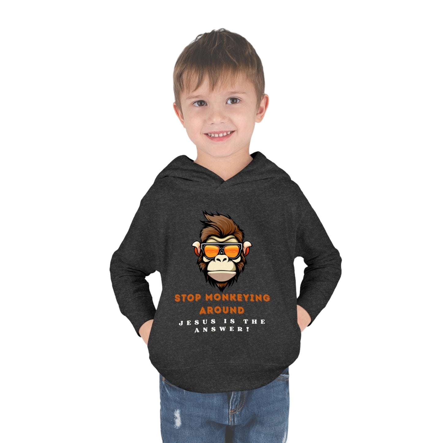 Stop Monkeying Around - Pullover Fleece Hoodie - Havenly Essentials - Kids clothes - Printify - 27795056133732242282 - Stop Monkeying Around - Pullover Fleece Hoodie