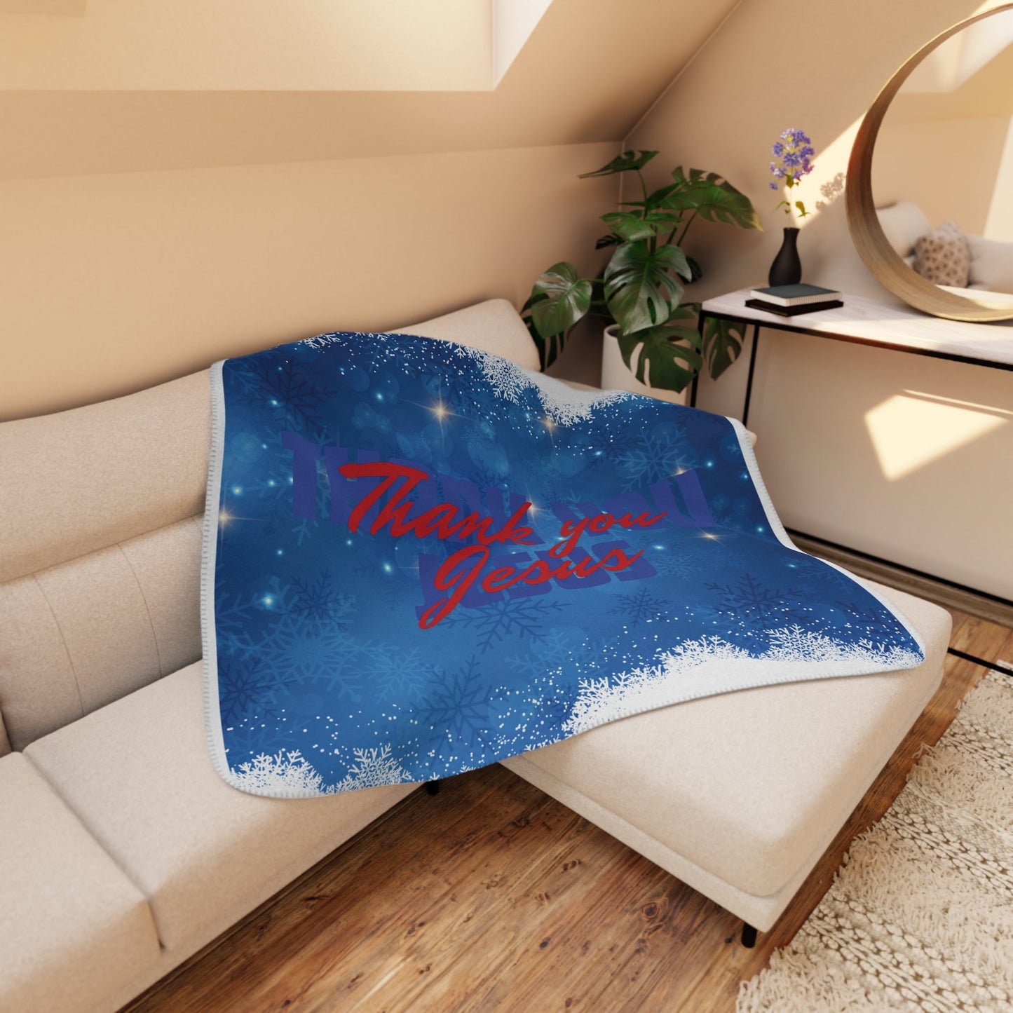 Thank You Jesus Tan Sherpa Blanket - Cozy Christian Home Décor Gift - Havenly Essentials - Home Decor - Printify - 14351003223733711671 - Thank You Jesus Tan Sherpa Blanket - Cozy Christian Home Décor Gift